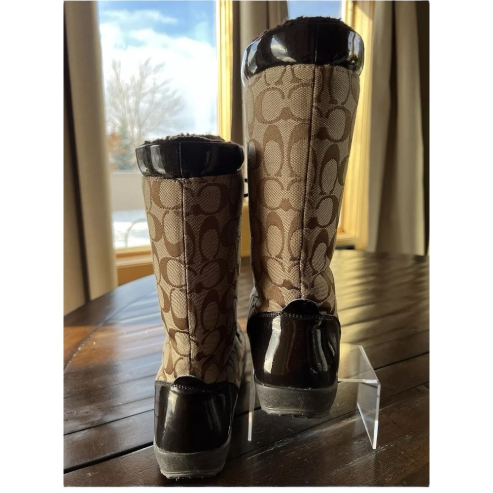 Coach Peggy Khaki and Brown Patent Leather Trim Boots/Shoes Size 8 Worn Once - Picture 3 of 11